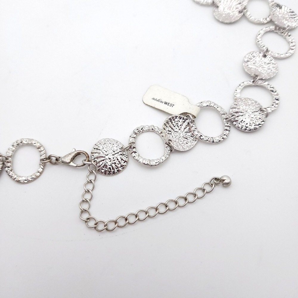 Nadine West Silver Tone Necklace Circle Medallion Link 34in Statement Chic - Picture 4 of 5